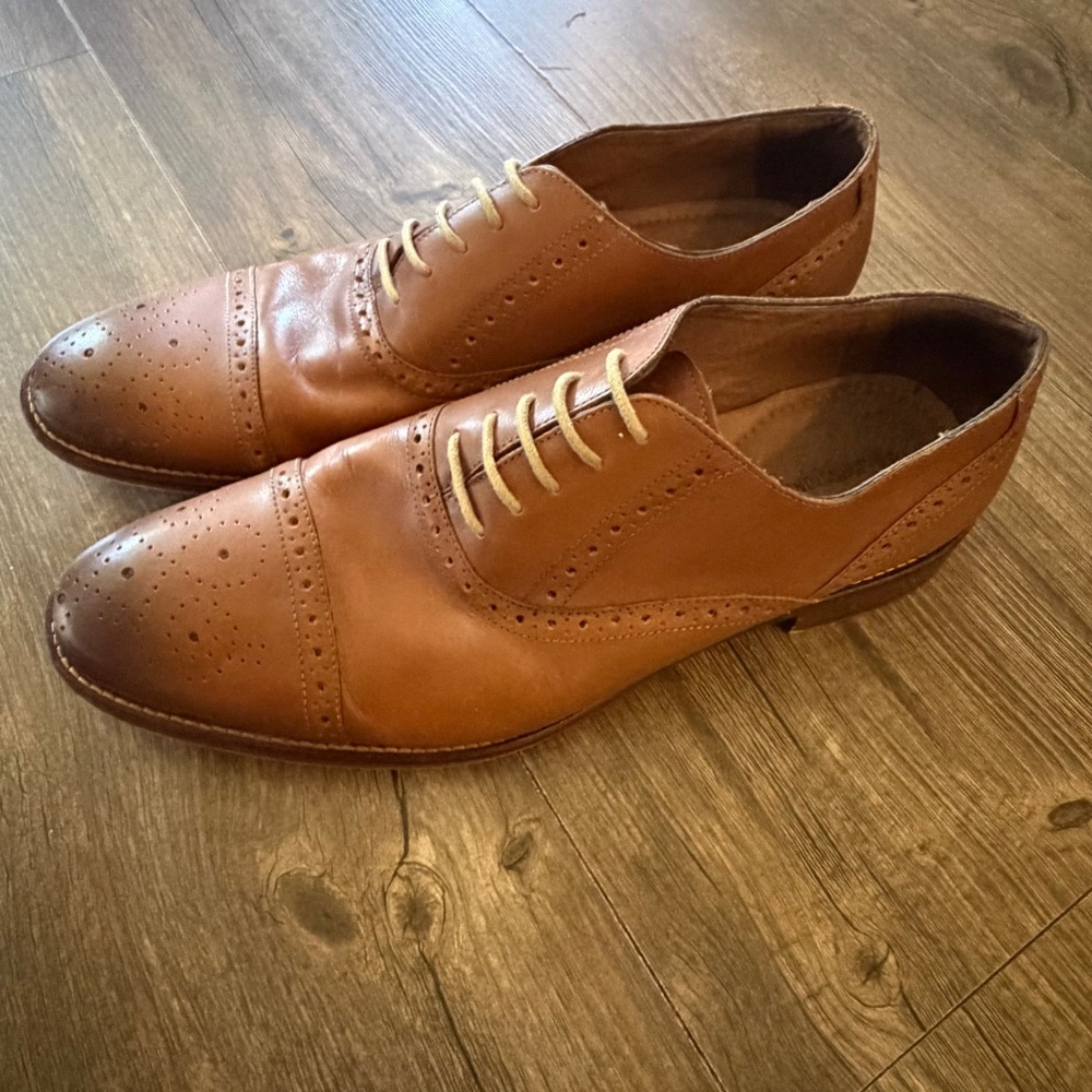 Johnston & Murphy Oxford Tan Leather Brogue Cap Toe Dress Shoes 13 M 20-8582